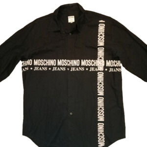 Moschino Jeans Vintage Men's Signature Black Dress Shirt Top Party Y2K sz M